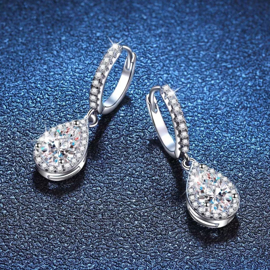 1 Carat 925 Sterling Silver Moissanite Hoop Teardrop Earrings Silver / onesize Apparel and Accessories