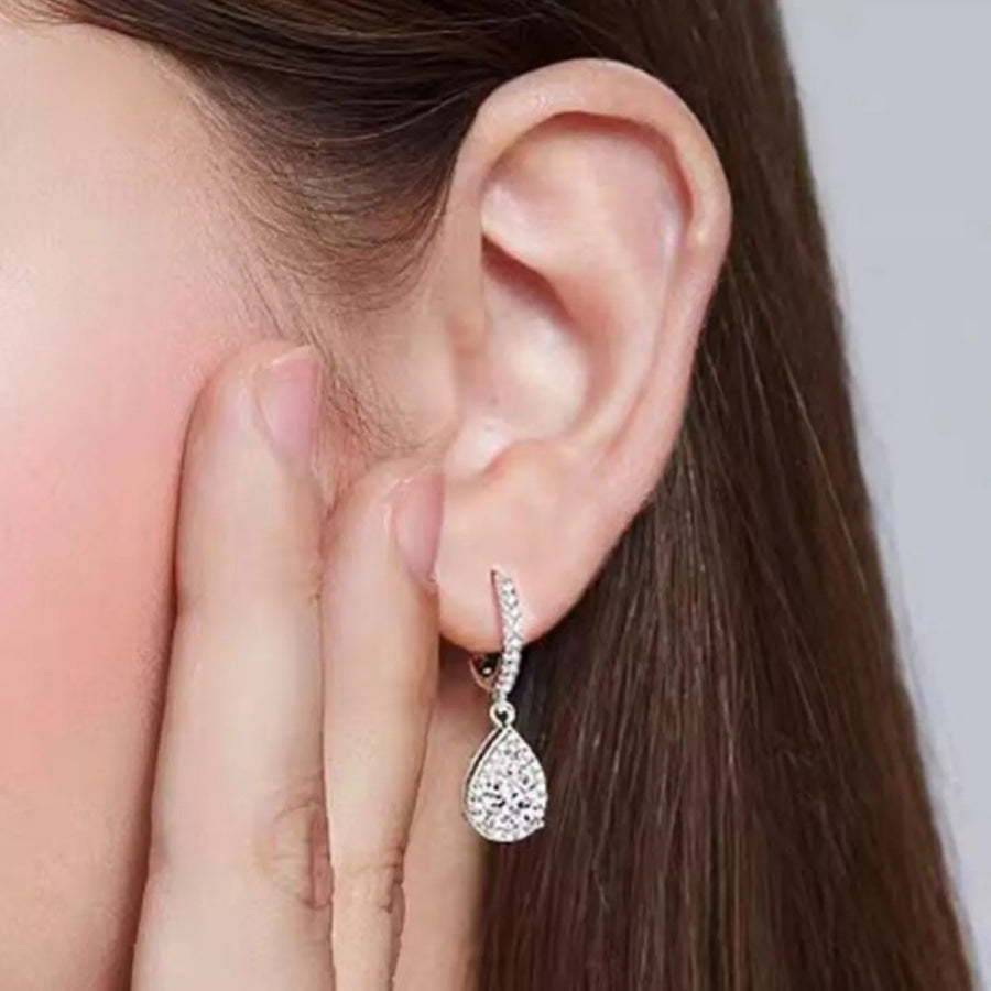 1 Carat 925 Sterling Silver Moissanite Hoop Teardrop Earrings Silver / onesize Apparel and Accessories