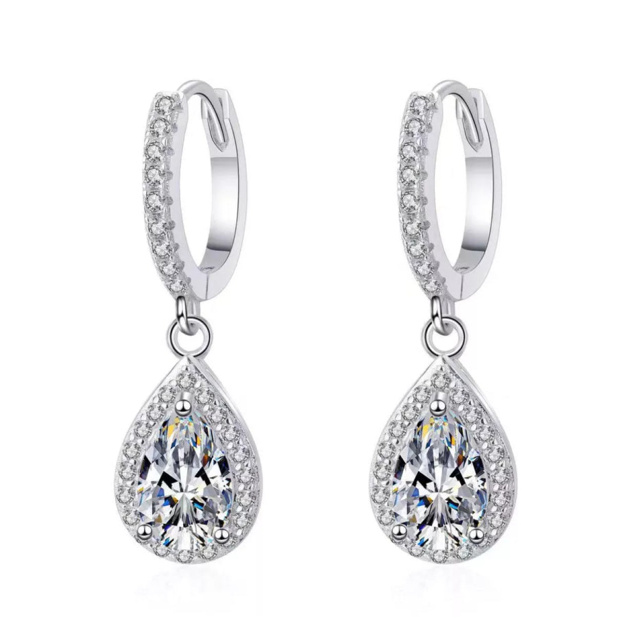 1 Carat 925 Sterling Silver Moissanite Hoop Teardrop Earrings Silver / onesize Apparel and Accessories
