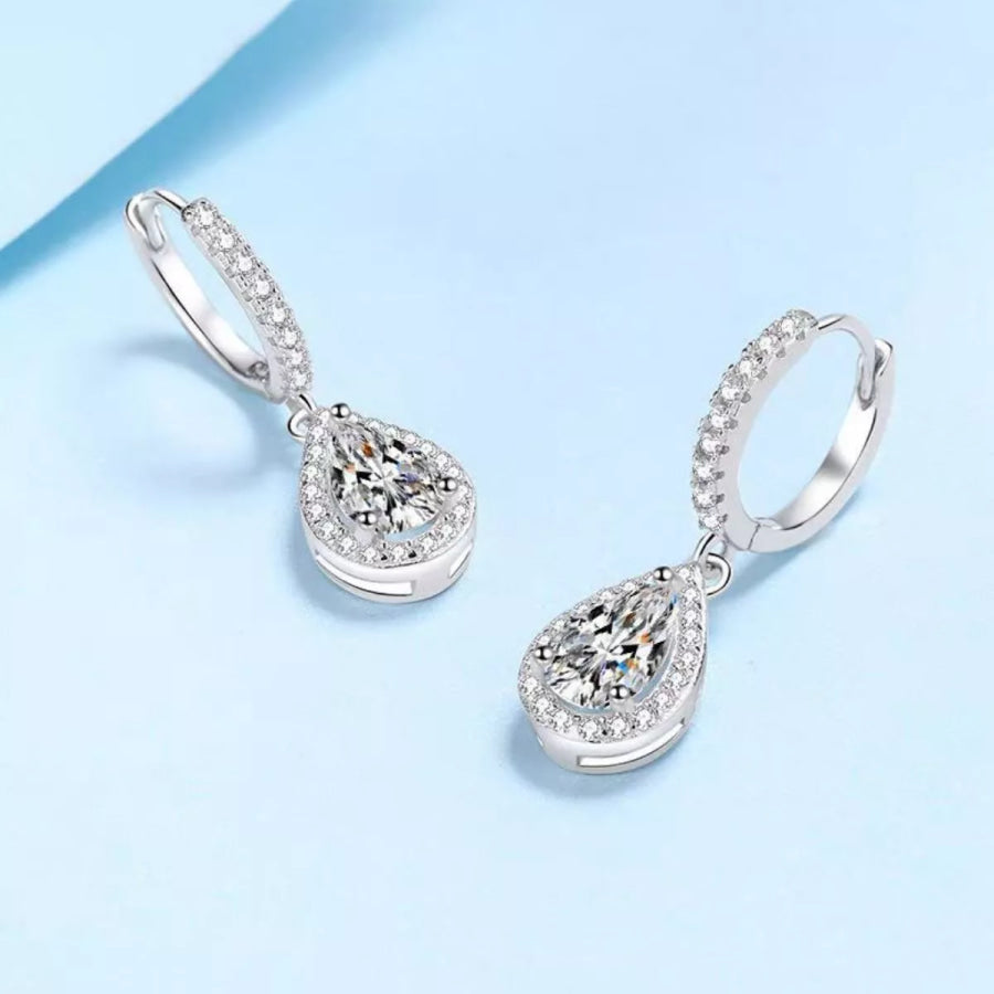 1 Carat 925 Sterling Silver Moissanite Hoop Teardrop Earrings Silver / onesize Apparel and Accessories