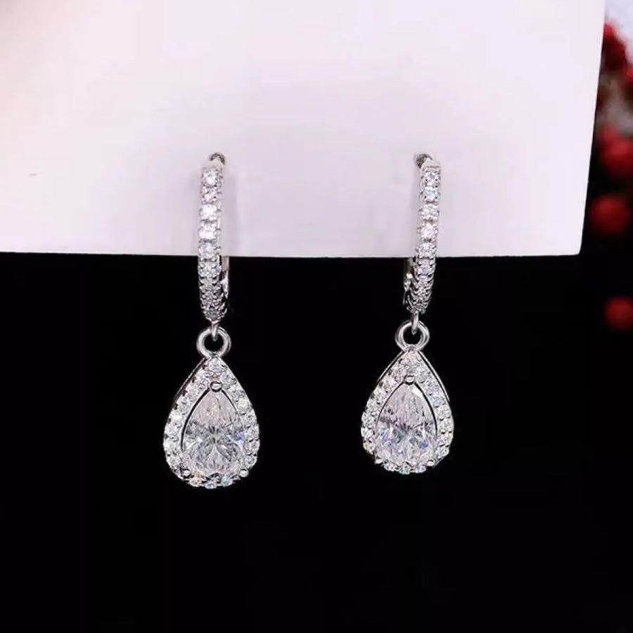 1 Carat 925 Sterling Silver Moissanite Hoop Teardrop Earrings Silver / onesize Apparel and Accessories