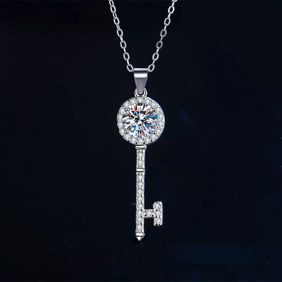 1 Carat 925 Sterling Silver Moissanite Key Pendant Necklace Silver / One Size Apparel and Accessories