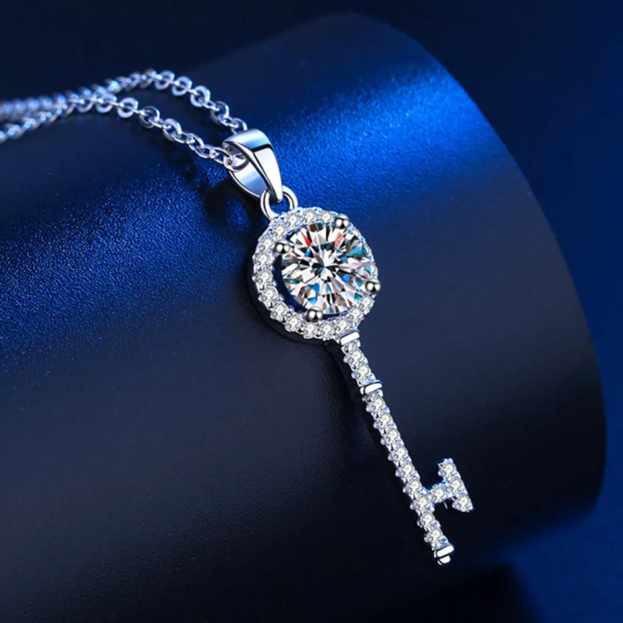 1 Carat 925 Sterling Silver Moissanite Key Pendant Necklace Silver / One Size Apparel and Accessories