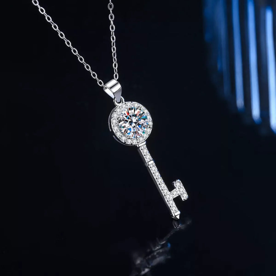 1 Carat 925 Sterling Silver Moissanite Key Pendant Necklace Silver / One Size Apparel and Accessories