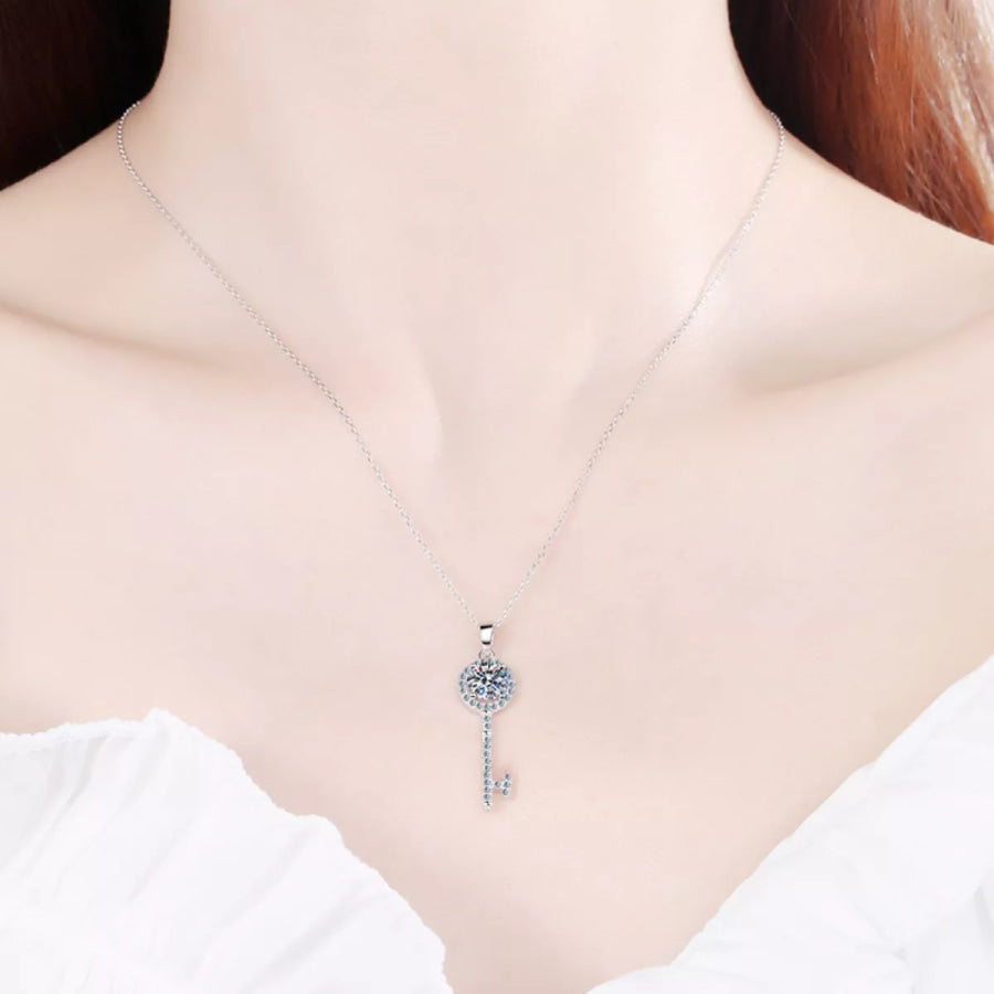 1 Carat 925 Sterling Silver Moissanite Key Pendant Necklace Silver / One Size Apparel and Accessories