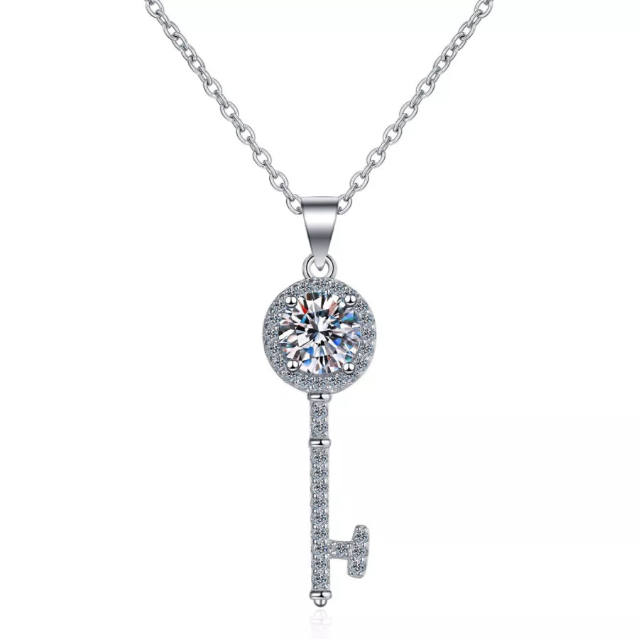 1 Carat 925 Sterling Silver Moissanite Key Pendant Necklace Silver / One Size Apparel and Accessories