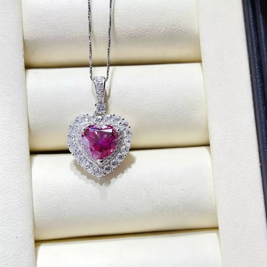 1 Carat 925 Sterling Silver Moissanite Necklace Hot Pink / One Size Apparel and Accessories