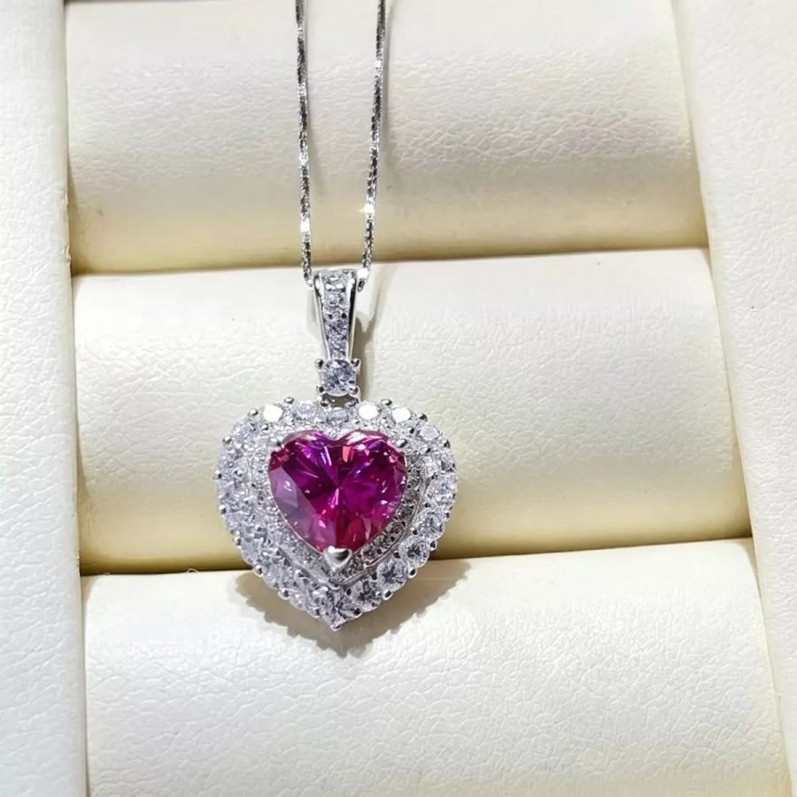 1 Carat 925 Sterling Silver Moissanite Necklace Hot Pink / One Size Apparel and Accessories