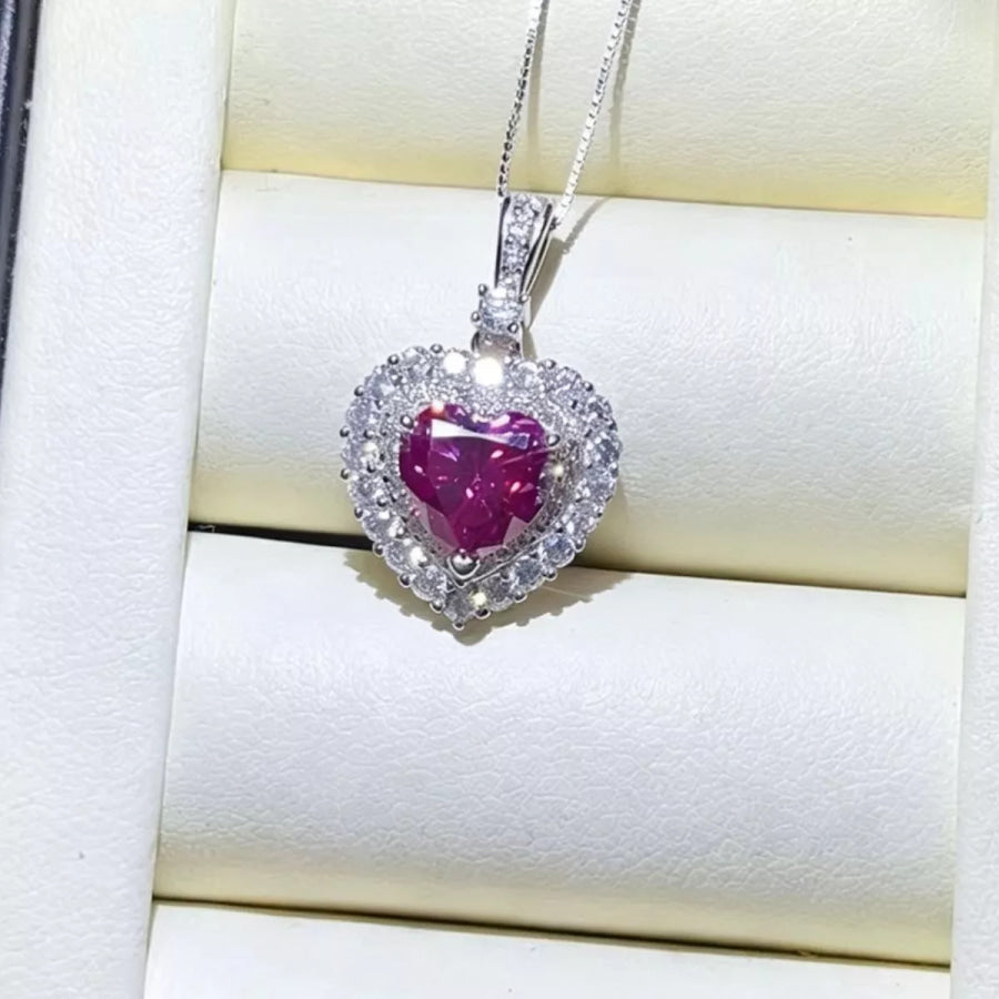 1 Carat 925 Sterling Silver Moissanite Necklace Hot Pink / One Size Apparel and Accessories