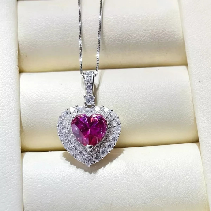 1 Carat 925 Sterling Silver Moissanite Necklace Hot Pink / One Size Apparel and Accessories