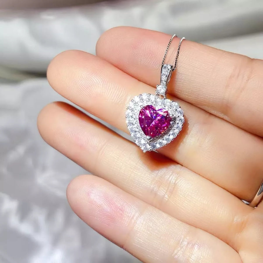 1 Carat 925 Sterling Silver Moissanite Necklace Hot Pink / One Size Apparel and Accessories