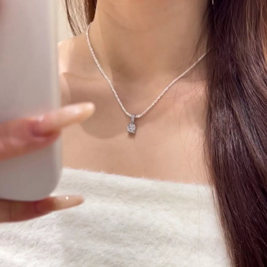 1 Carat 925 Sterling Silver Moissanite Necklace Silver / onesize Apparel and Accessories