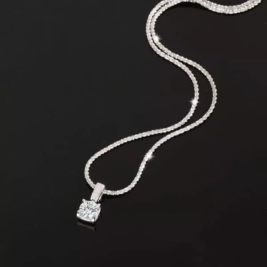 1 Carat 925 Sterling Silver Moissanite Necklace Silver / onesize Apparel and Accessories
