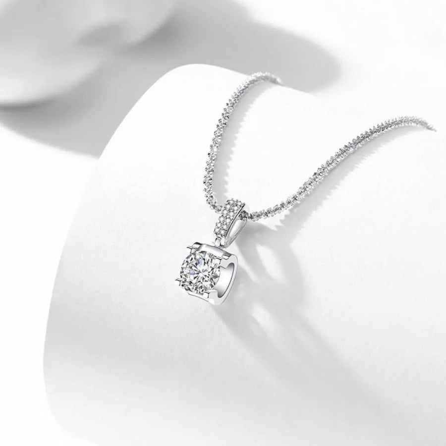 1 Carat 925 Sterling Silver Moissanite Necklace Silver / onesize Apparel and Accessories