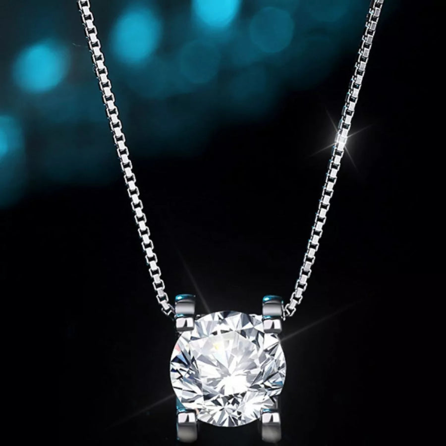1 Carat 925 Sterling Silver Moissanite Pendant Necklace Silver / One Size Apparel and Accessories