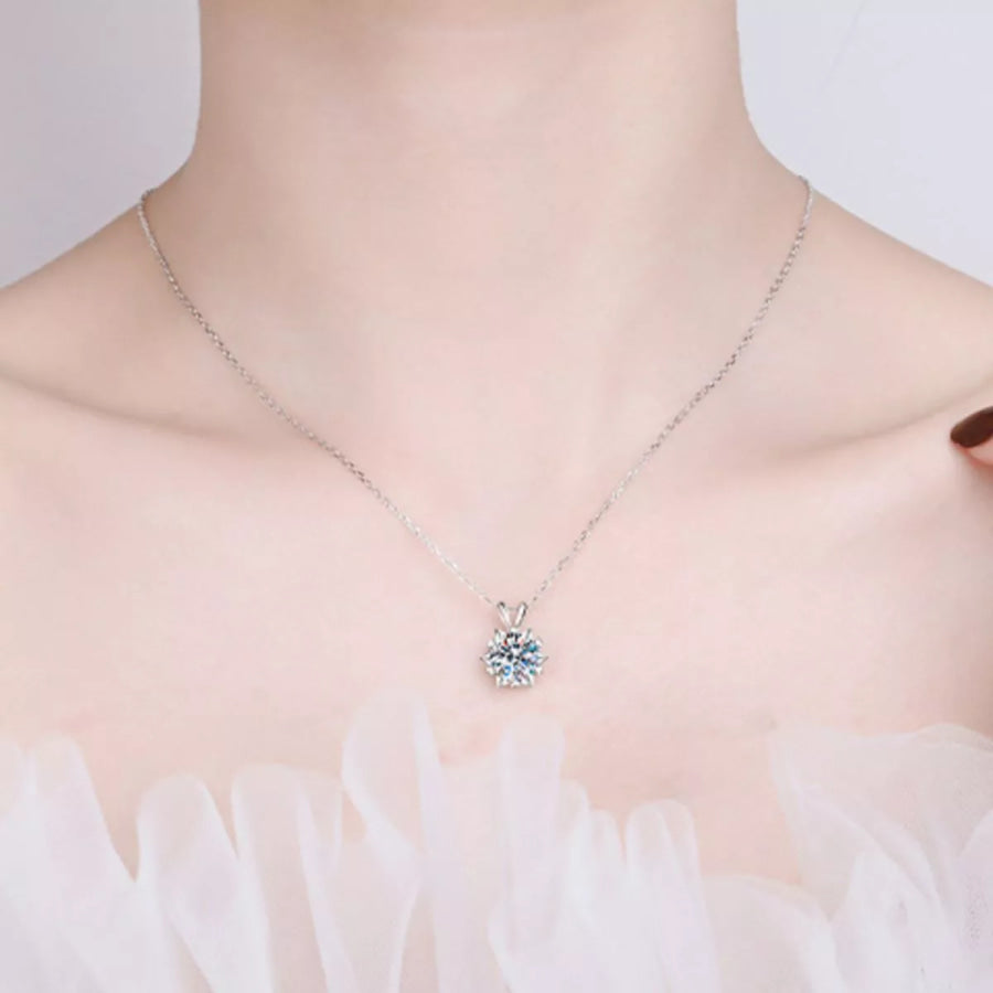 1 Carat 925 Sterling Silver Moissanite Pendant Necklace Silver / One Size Apparel and Accessories