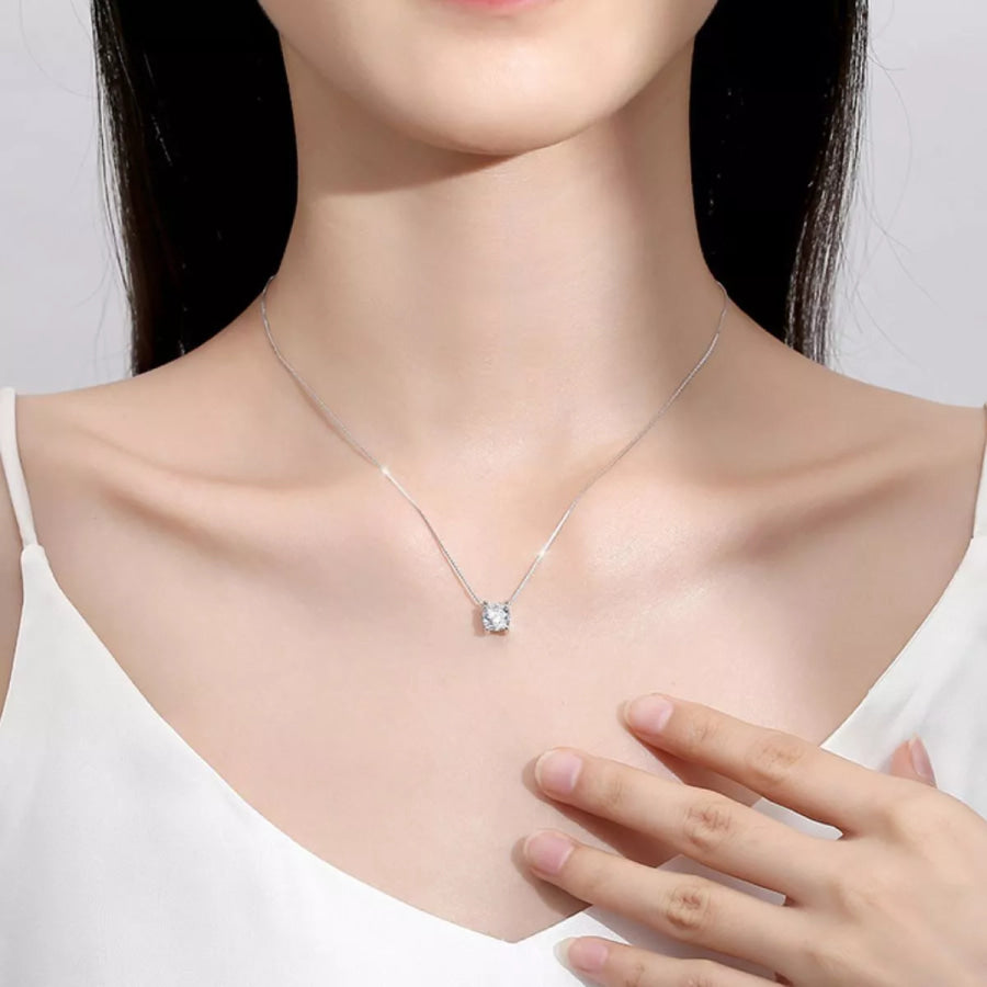 1 Carat 925 Sterling Silver Moissanite Pendant Necklace Silver / One Size Apparel and Accessories