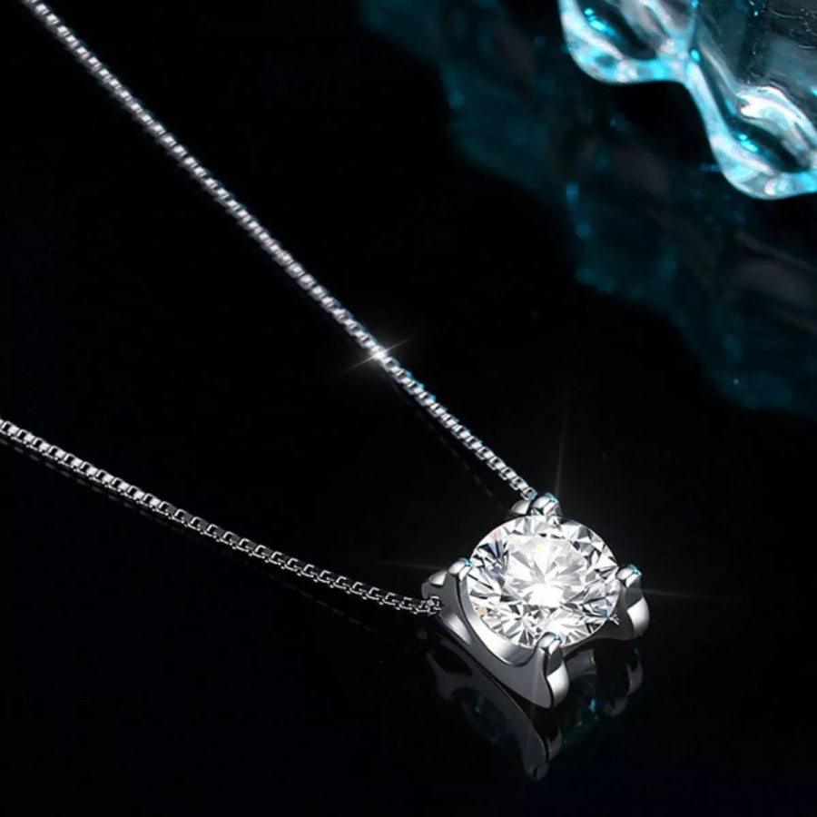 1 Carat 925 Sterling Silver Moissanite Pendant Necklace Silver / One Size Apparel and Accessories