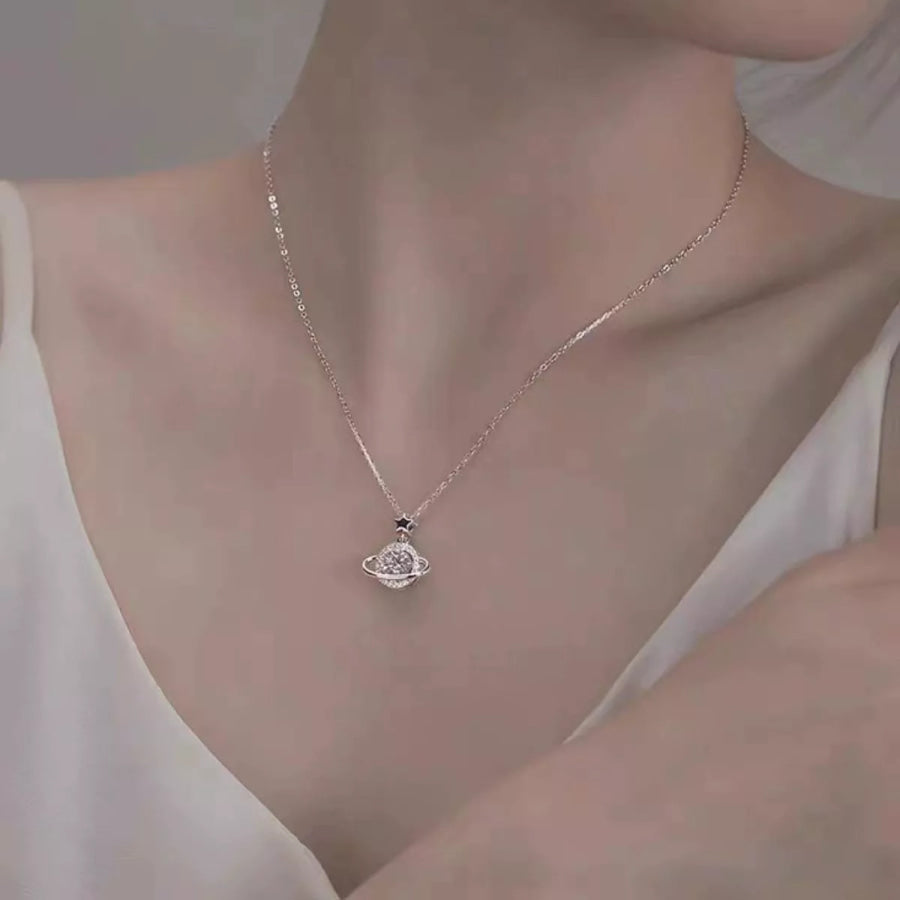 1 Carat 925 Sterling Silver Moissanite Planet Necklace Silver / onesize Apparel and Accessories