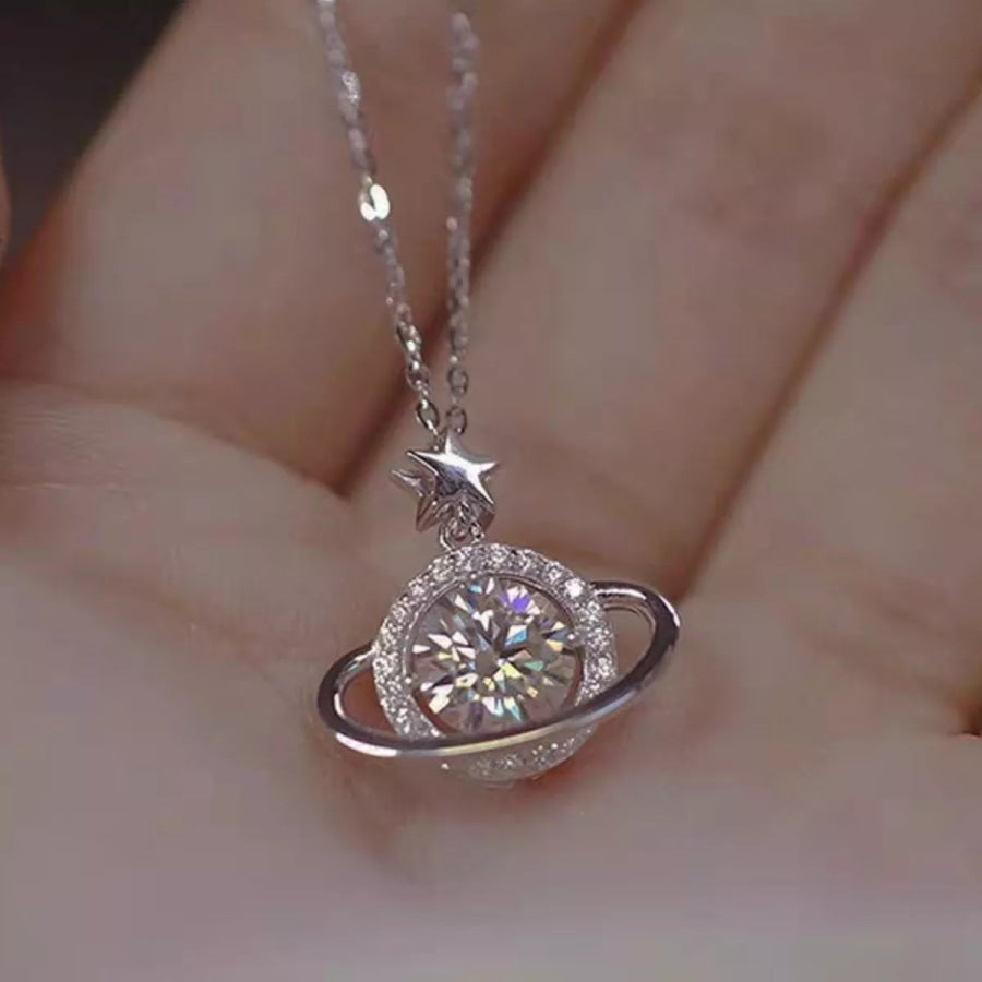 1 Carat 925 Sterling Silver Moissanite Planet Necklace Silver / onesize Apparel and Accessories