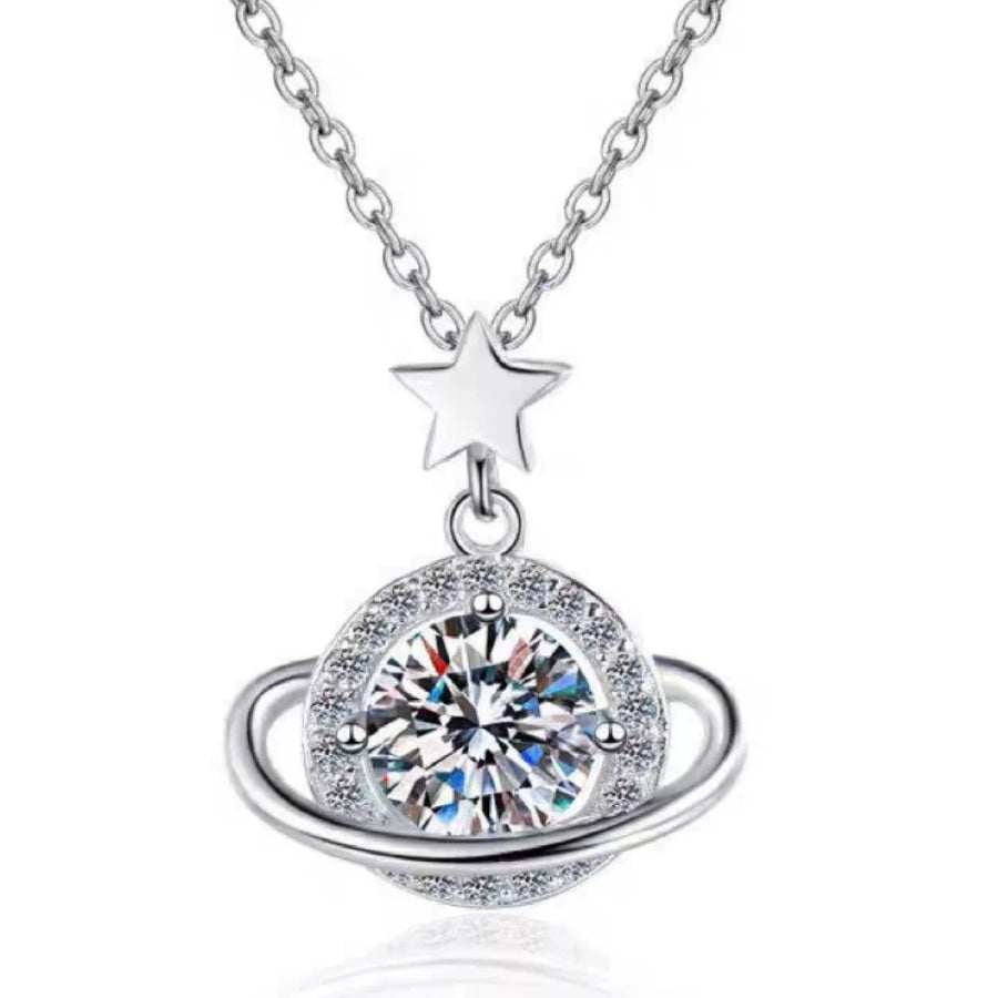 1 Carat 925 Sterling Silver Moissanite Planet Necklace Silver / onesize Apparel and Accessories