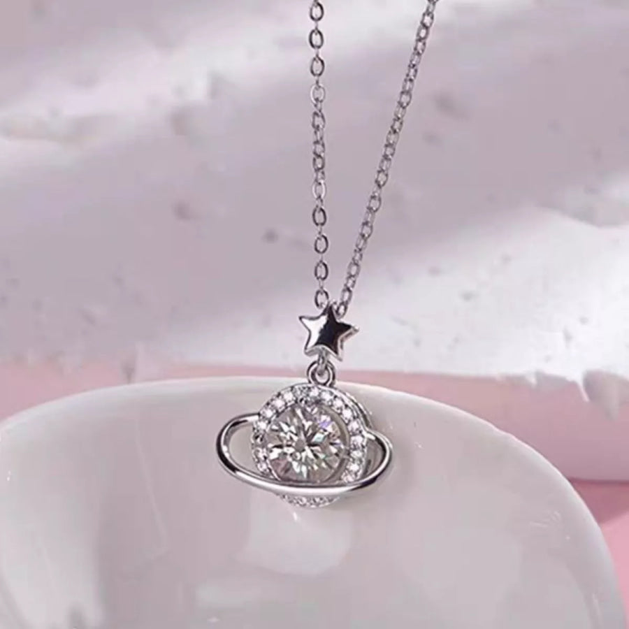 1 Carat 925 Sterling Silver Moissanite Planet Necklace Silver / onesize Apparel and Accessories
