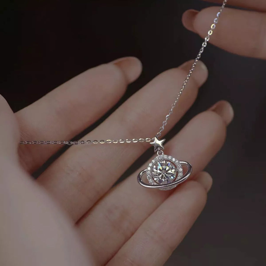 1 Carat 925 Sterling Silver Moissanite Planet Pendant Necklace Silver / One Size Apparel and Accessories