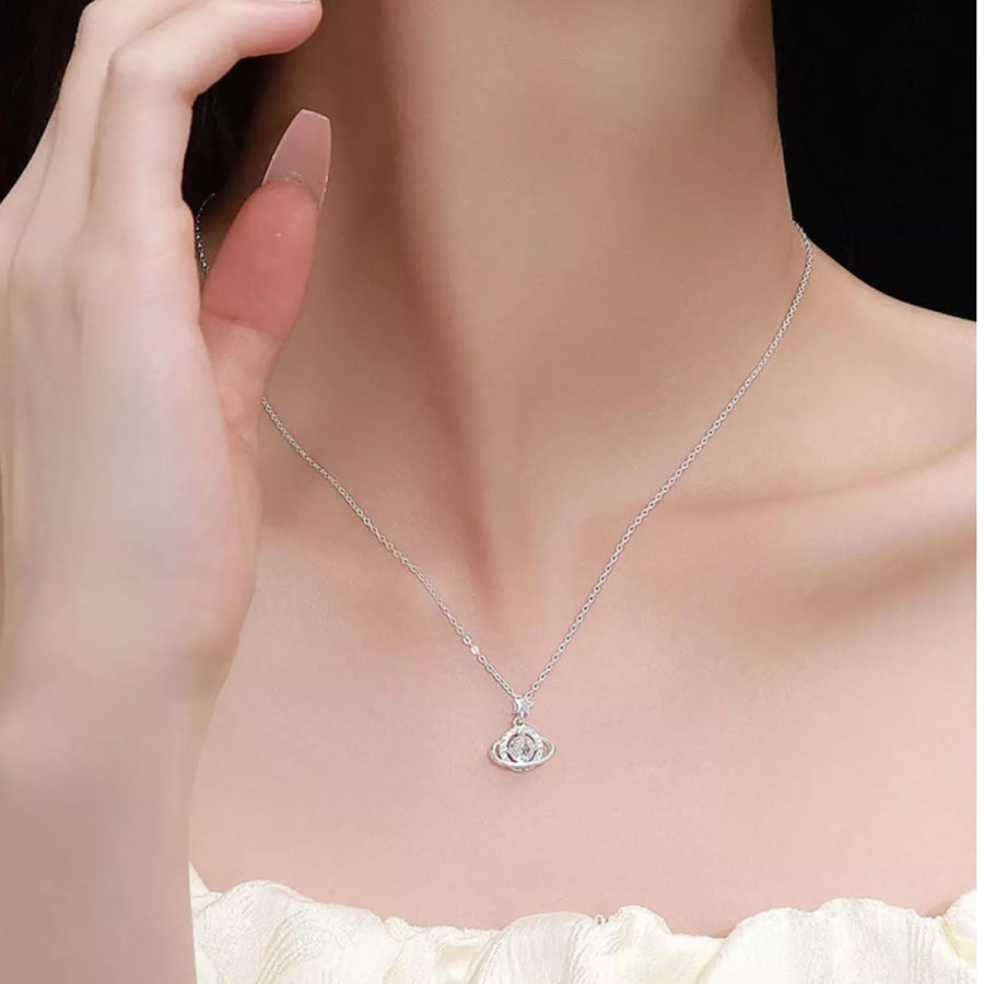 1 Carat 925 Sterling Silver Moissanite Planet Pendant Necklace Silver / One Size Apparel and Accessories