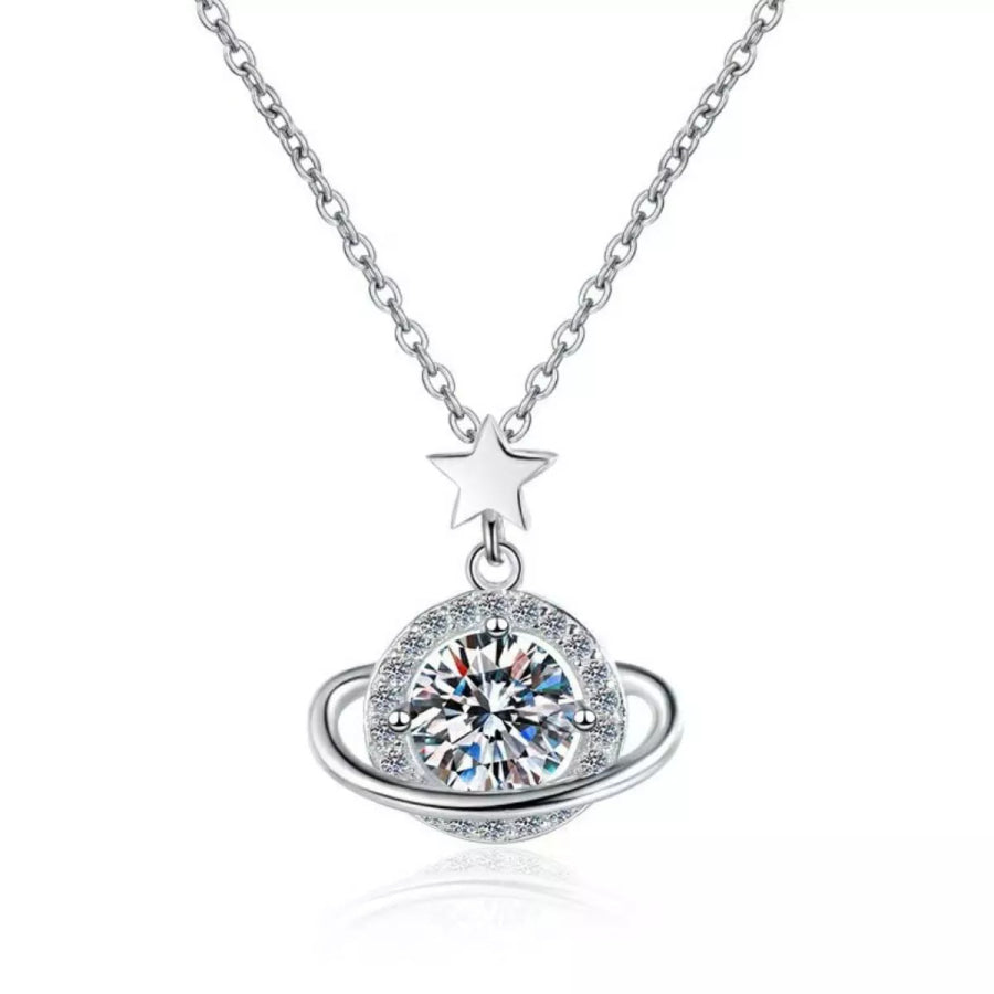 1 Carat 925 Sterling Silver Moissanite Planet Pendant Necklace Silver / One Size Apparel and Accessories