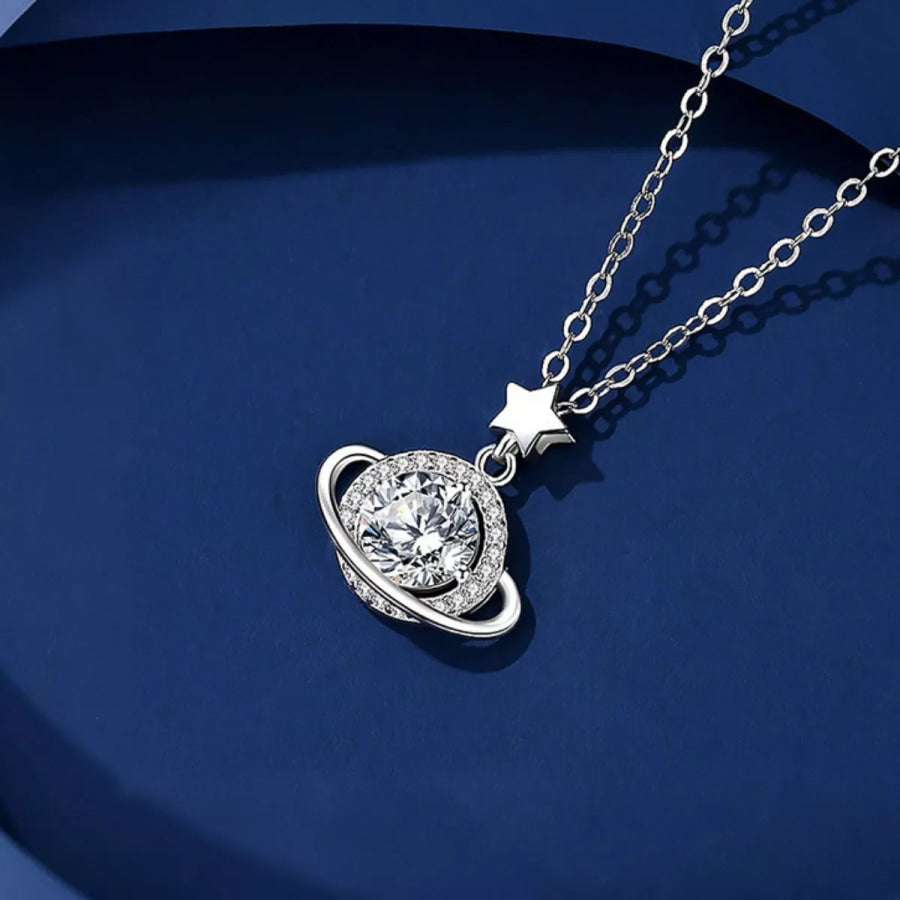 1 Carat 925 Sterling Silver Moissanite Planet Pendant Necklace Silver / One Size Apparel and Accessories