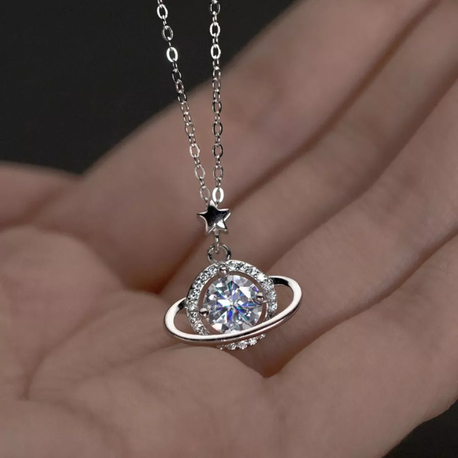 1 Carat 925 Sterling Silver Moissanite Planet Pendant Necklace Silver / One Size Apparel and Accessories