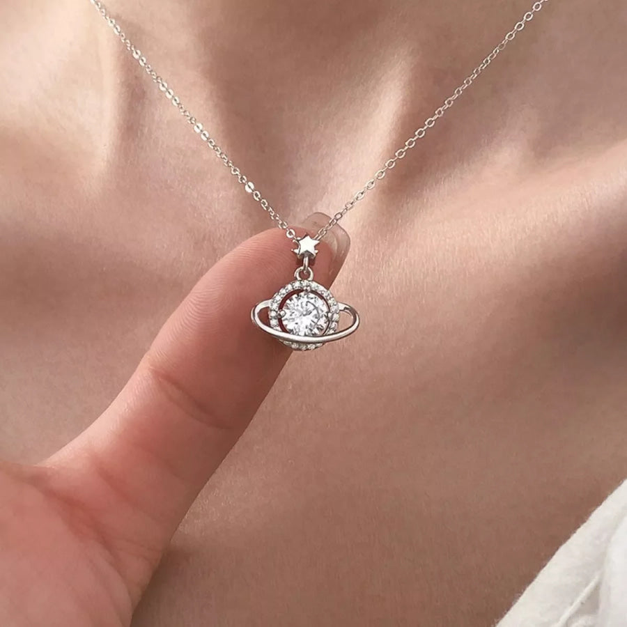 1 Carat 925 Sterling Silver Moissanite Planet Pendant Necklace Silver / One Size Apparel and Accessories