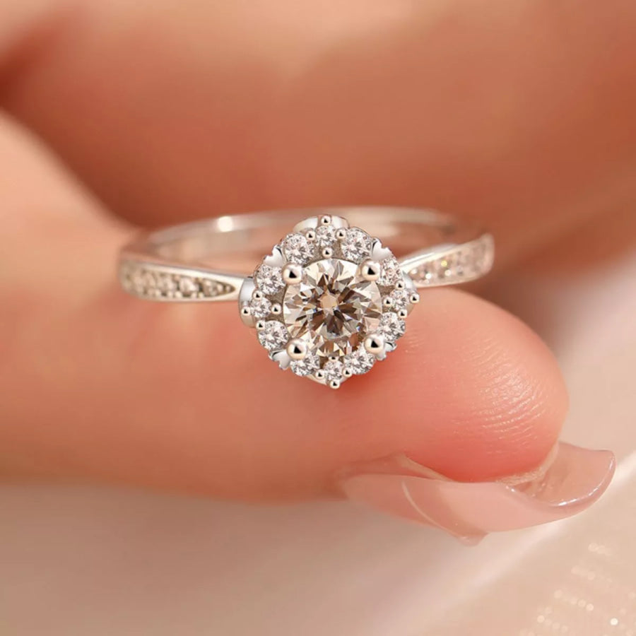 1 Carat 925 Sterling Silver Moissanite Ring Silver / One Size Apparel and Accessories
