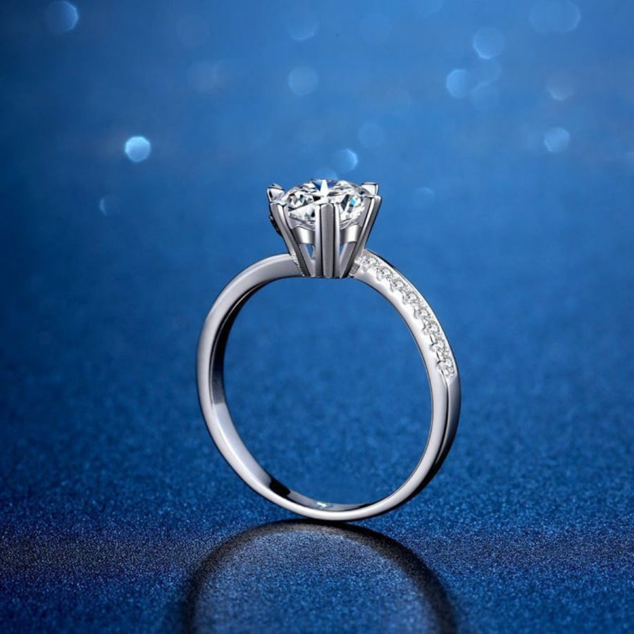 1 Carat 925 Sterling Silver Moissanite Ring Silver / One Size Apparel and Accessories