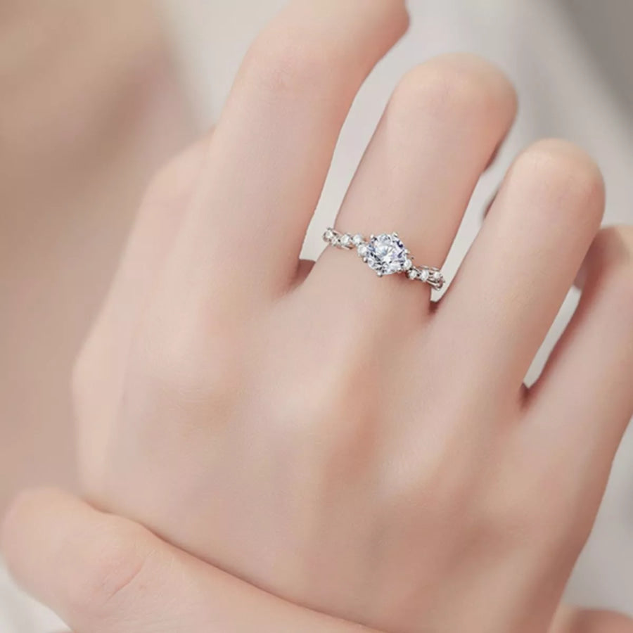 1 Carat 925 Sterling Silver Moissanite Ring Silver / One Size Apparel and Accessories