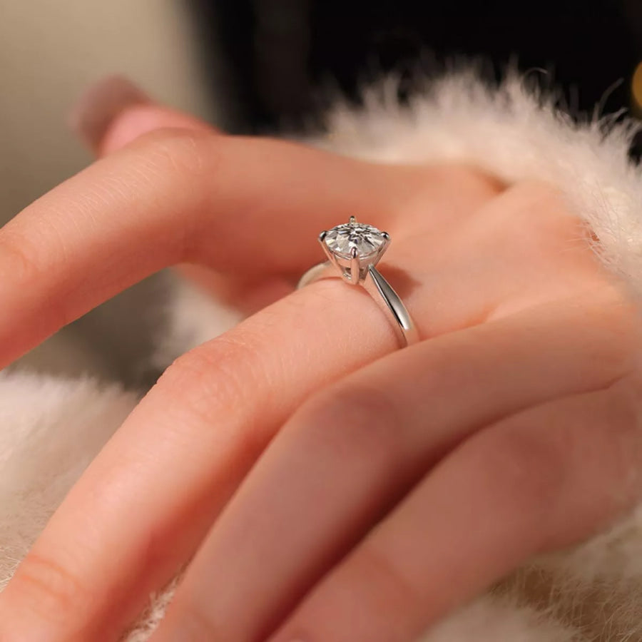 1 Carat 925 Sterling Silver Moissanite Ring Silver / One Size Apparel and Accessories