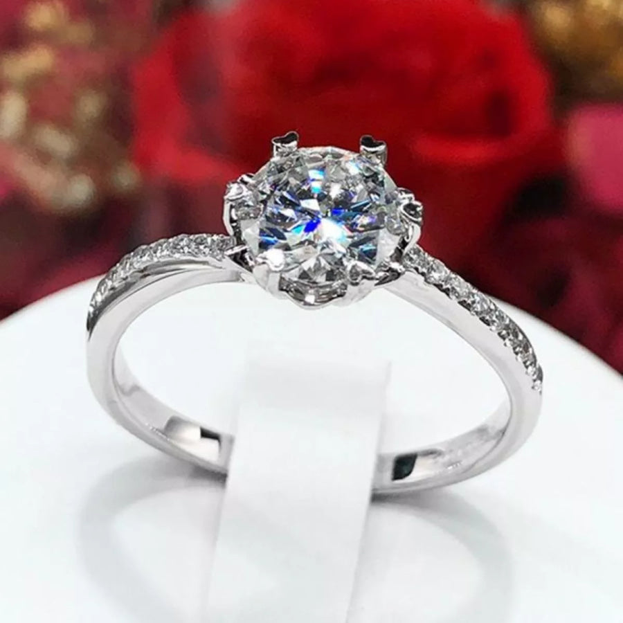 1 Carat 925 Sterling Silver Moissanite Ring Silver / One Size Apparel and Accessories