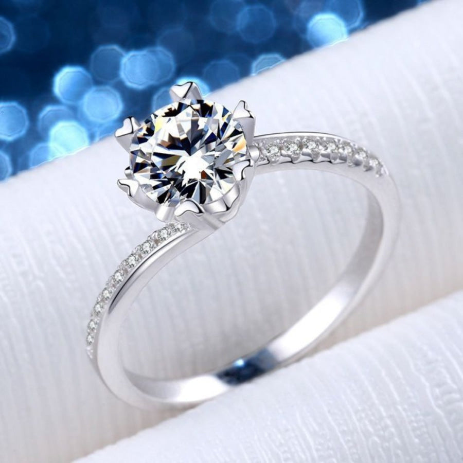 1 Carat 925 Sterling Silver Moissanite Ring Silver / One Size Apparel and Accessories