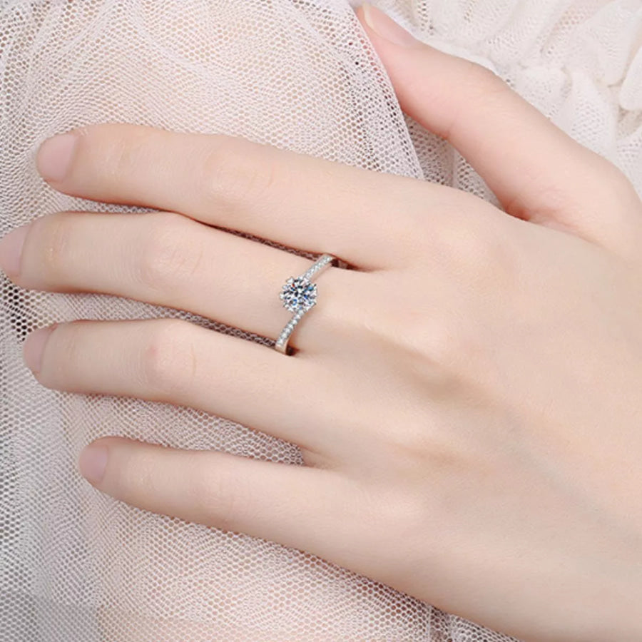 1 Carat 925 Sterling Silver Moissanite Ring Silver / One Size Apparel and Accessories