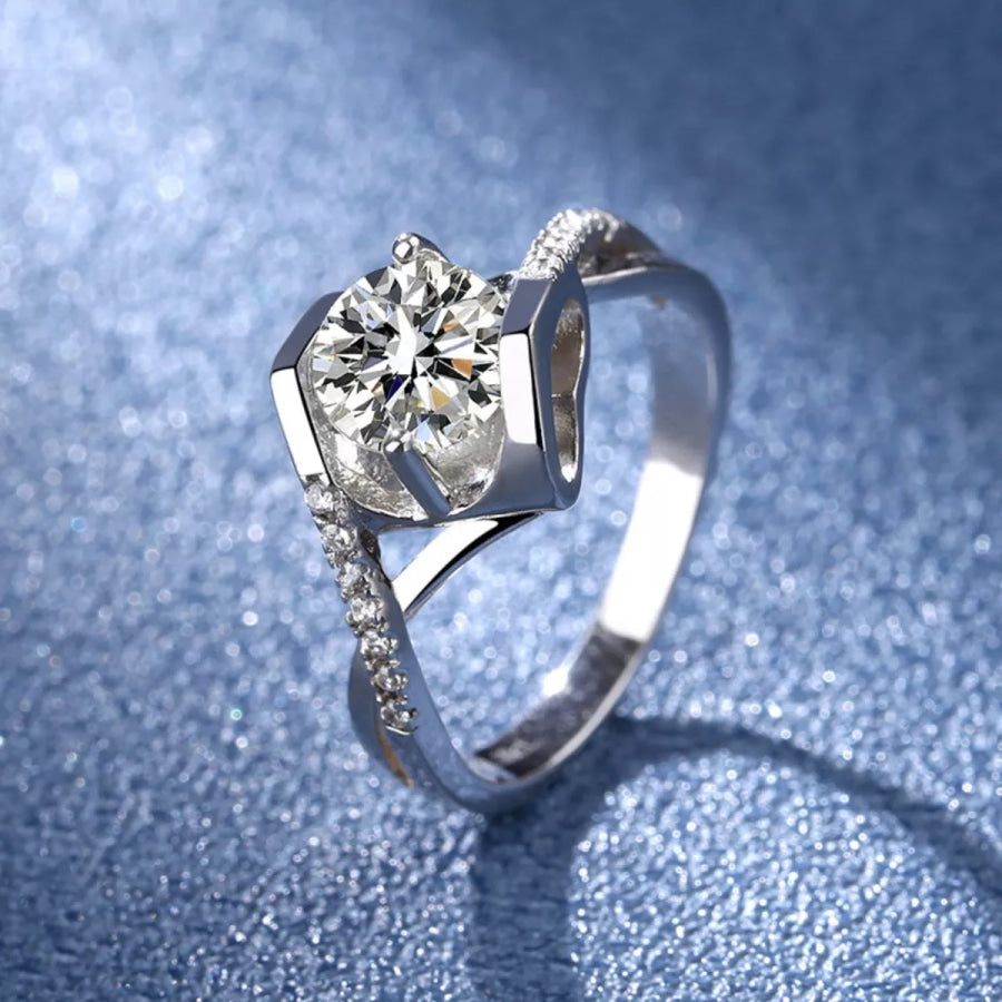 1 Carat 925 Sterling Silver Moissanite Ring Silver / One Size Apparel and Accessories