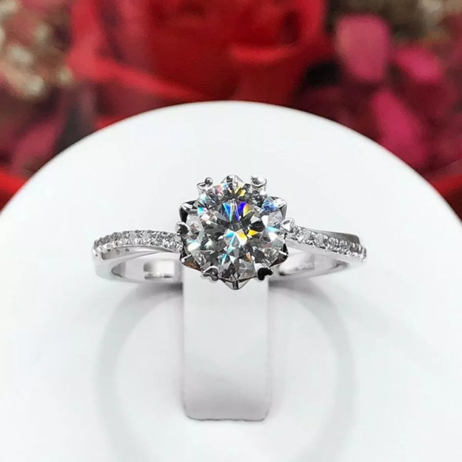 1 Carat 925 Sterling Silver Moissanite Ring Silver / One Size Apparel and Accessories