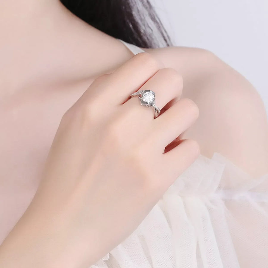 1 Carat 925 Sterling Silver Moissanite Ring Silver / One Size Apparel and Accessories