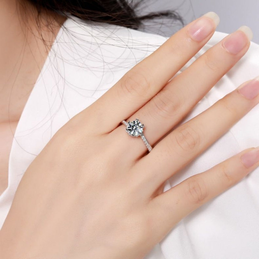 1 Carat 925 Sterling Silver Moissanite Ring Silver / One Size Apparel and Accessories