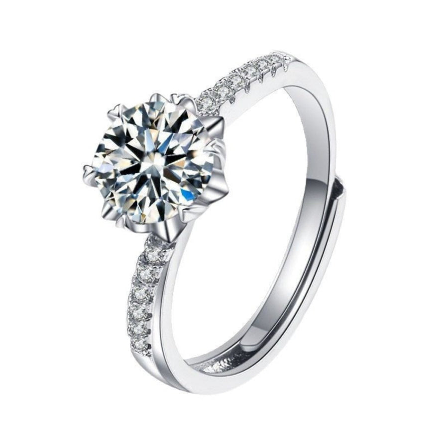 1 Carat 925 Sterling Silver Moissanite Ring Silver / One Size Apparel and Accessories