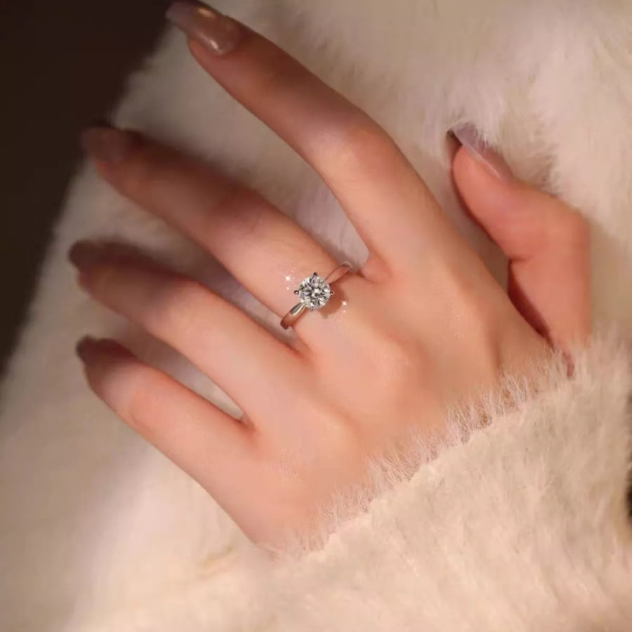 1 Carat 925 Sterling Silver Moissanite Ring Silver / One Size Apparel and Accessories
