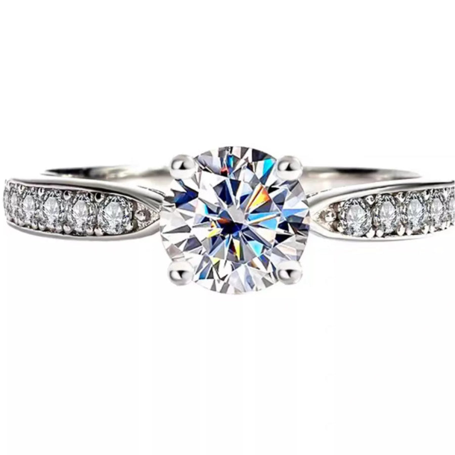 1 Carat 925 Sterling Silver Moissanite Ring Silver / One Size Apparel and Accessories