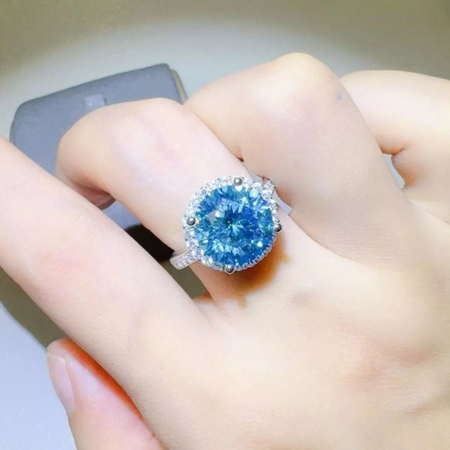 1 Carat 925 Sterling Silver Moissanite Ring Sky Blue / One Size Apparel and Accessories