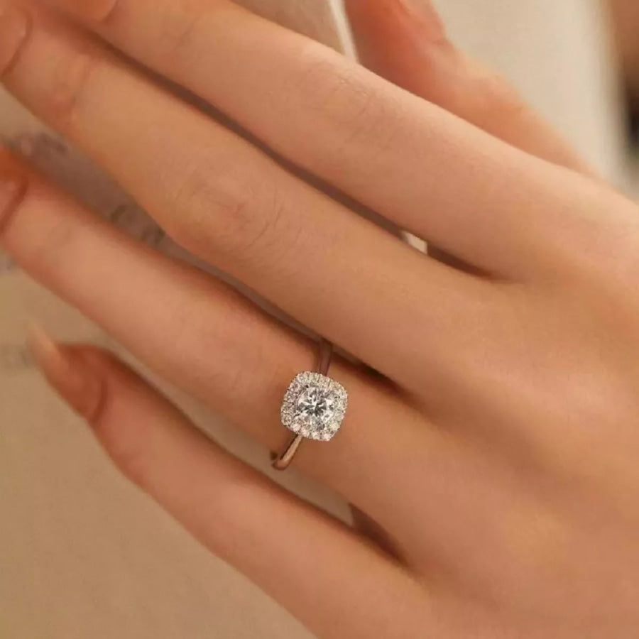 1 Carat 925 Sterling Silver Moissanite Square Ring Silver / One Size Apparel and Accessories