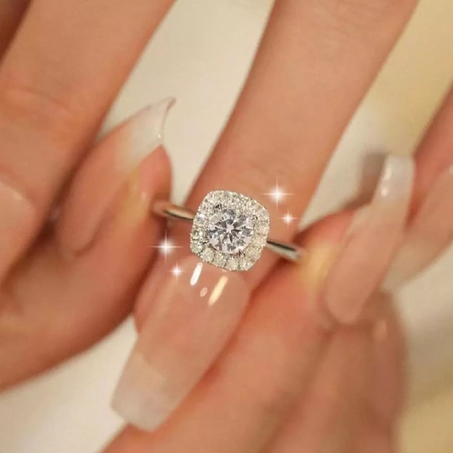 1 Carat 925 Sterling Silver Moissanite Square Ring Silver / One Size Apparel and Accessories