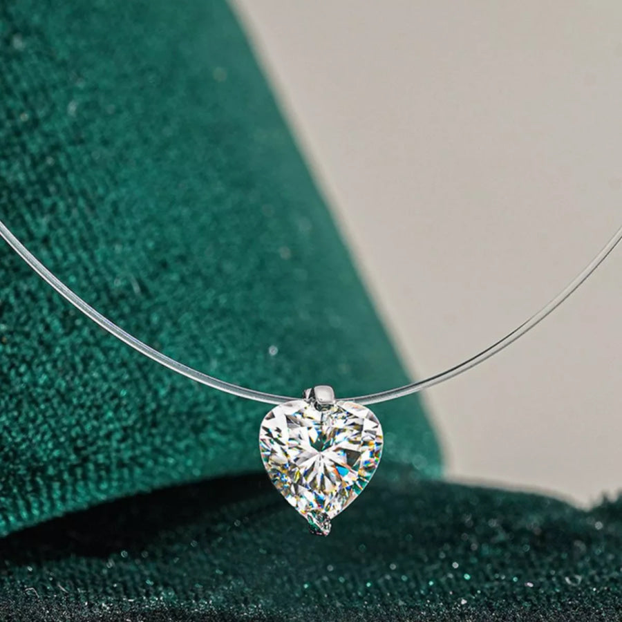 1 Carat Heart-Shaped Pendant Necklace Silver / onesize Apparel and Accessories